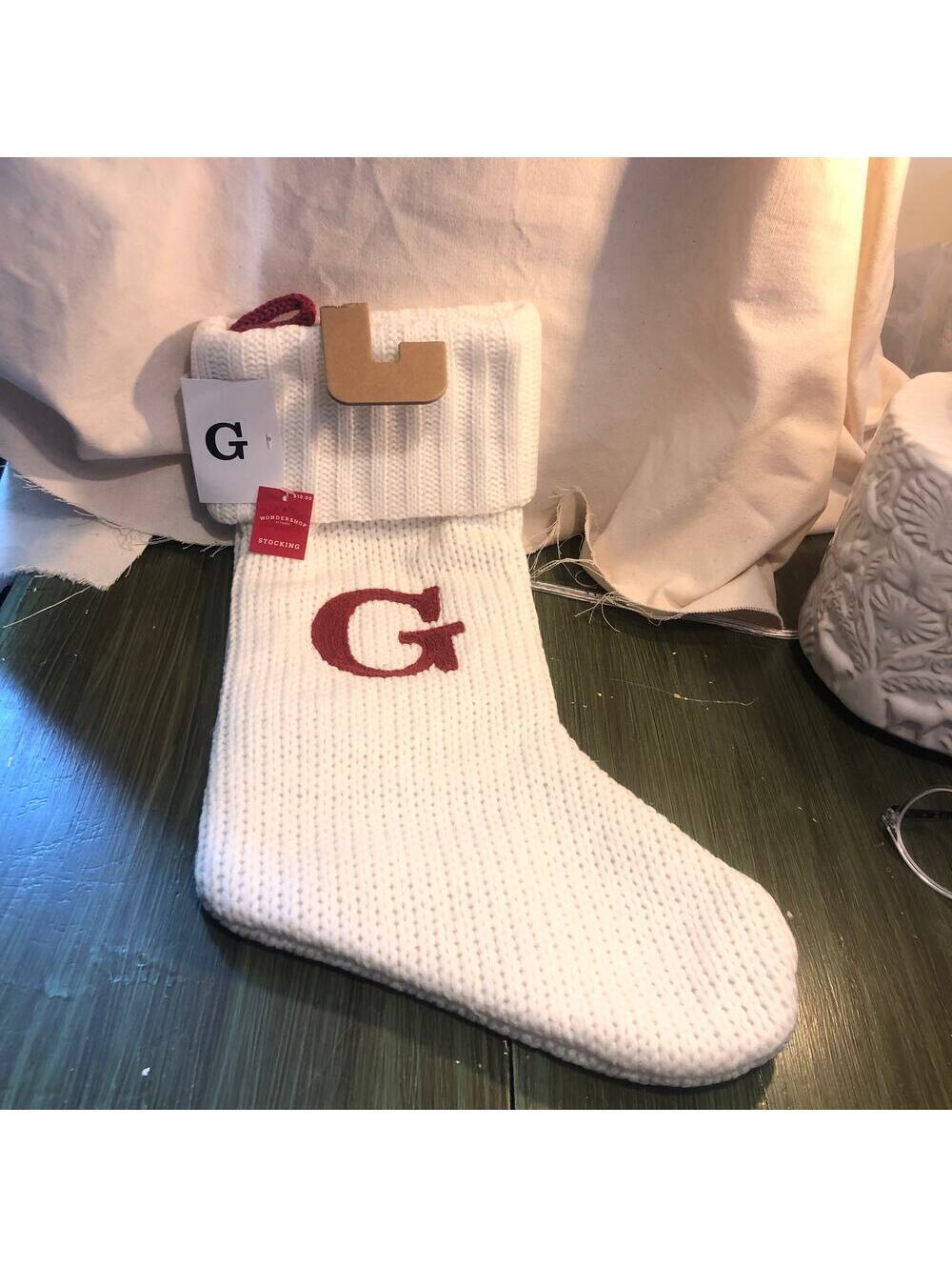 Wondershop NWT White Monogrammed "G" Knit Christmas Stocking